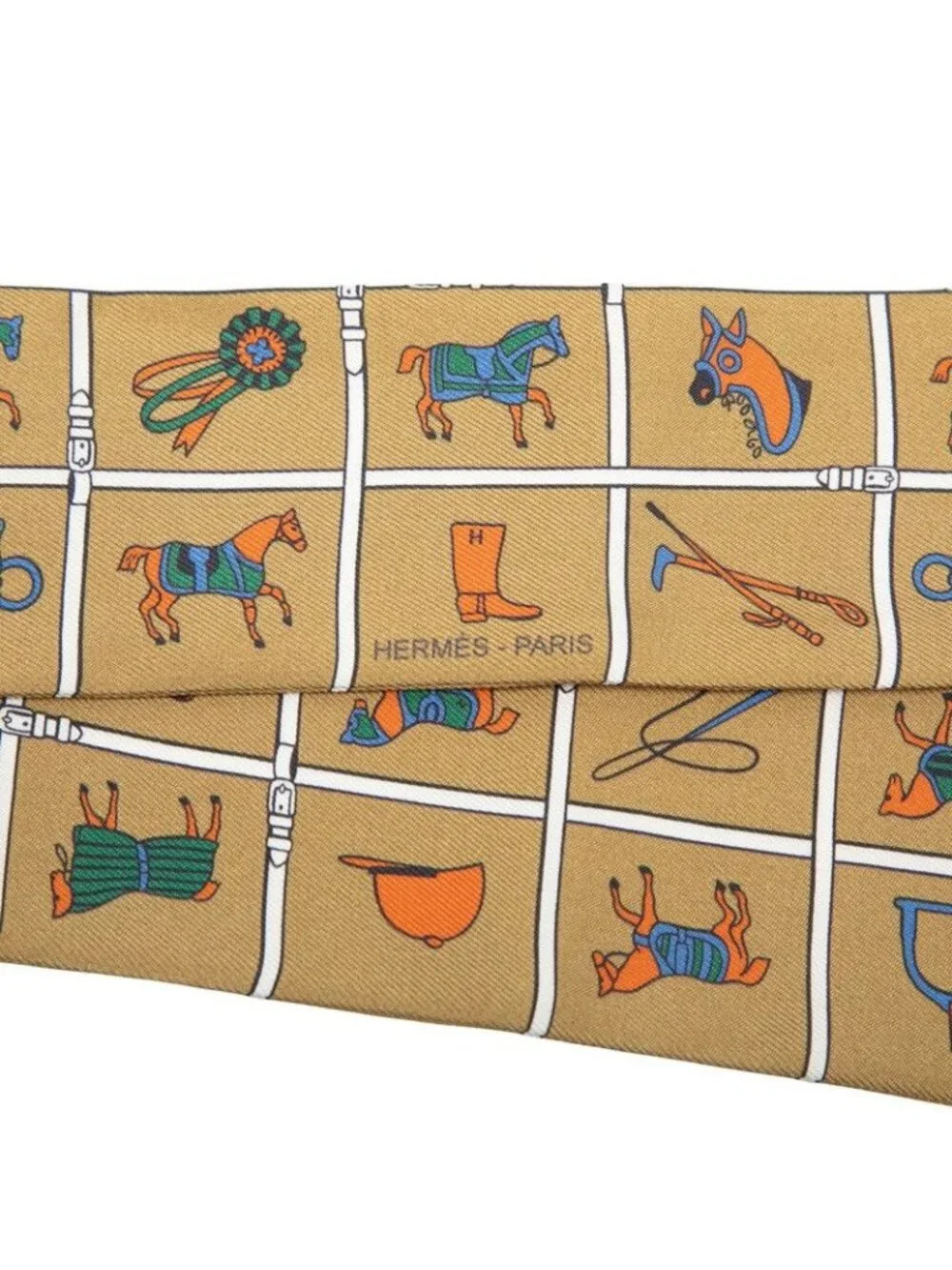 Hermes Twilly Horsewear Couvertures Et Tenues de Jour Scarf New Tag Brown Silk - Picture 4 of 5